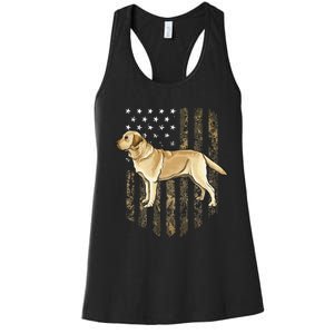 Camo American Flag Yellow Labrador Retriever 4th Of July USA Women's Racerback Tank