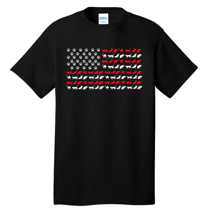 Cat American Flag Usa Paws Patriotic Tall T-Shirt