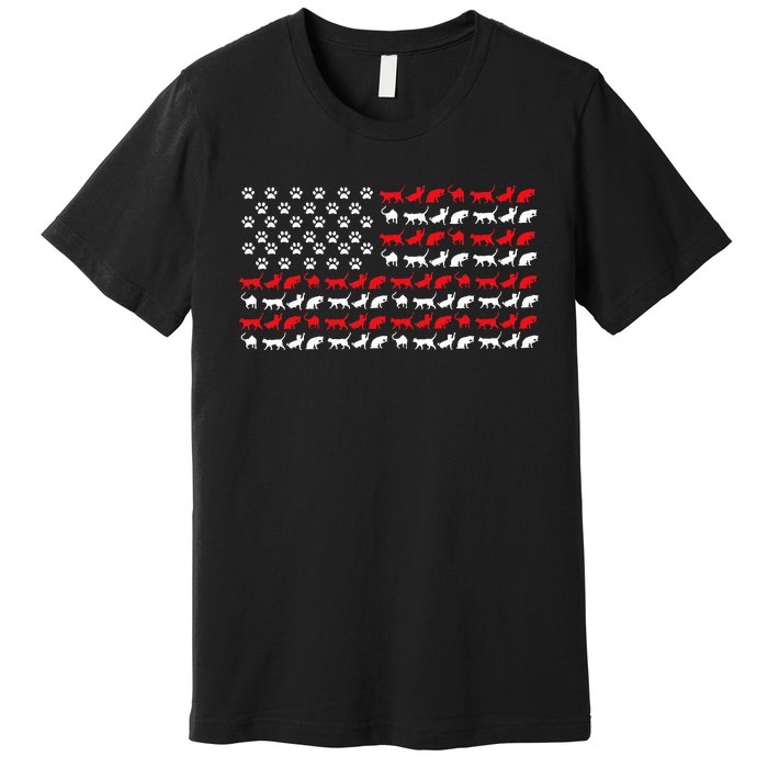 Cat American Flag Usa Paws Patriotic Premium T-Shirt