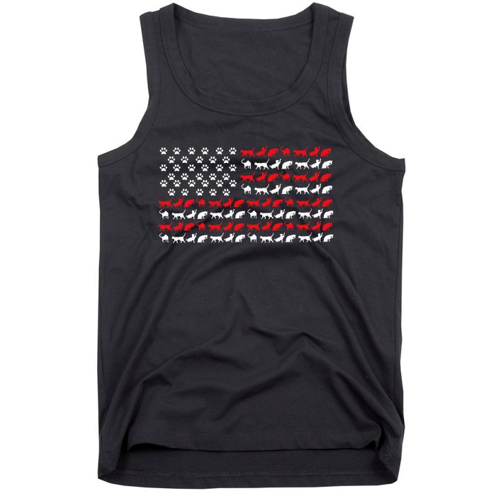 Cat American Flag Usa Paws Patriotic Tank Top