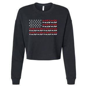 Cat American Flag Usa Paws Patriotic Cropped Pullover Crew