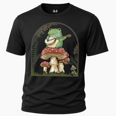 Cottagecore Aesthetic Frog Playing Banjo on Mushroom Cute Performance Shirt