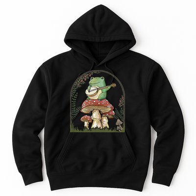 Cottagecore Aesthetic Frog Playing Banjo on Mushroom Cute Hoodie