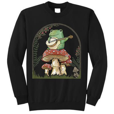 Cottagecore Aesthetic Frog Playing Banjo on Mushroom Cute Sweatshirt