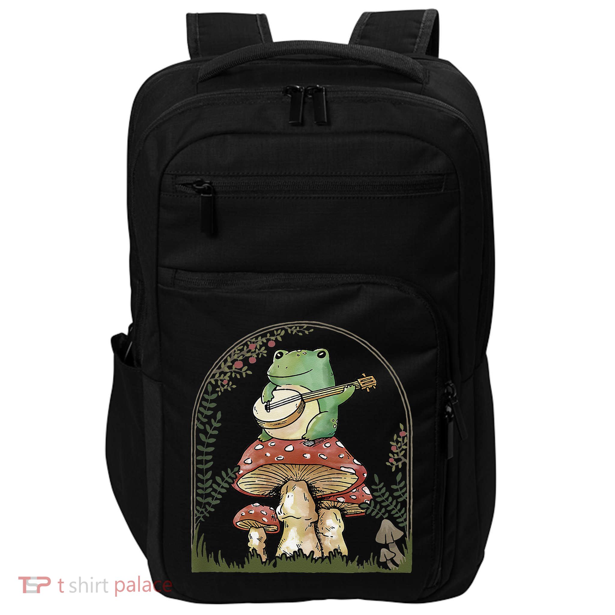 Cottagecore Aesthetic Frog Playing Banjo on Mushroom Cute Impact Tech Backpack