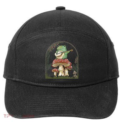 Cottagecore Aesthetic Frog Playing Banjo on Mushroom Cute 7-Panel Snapback Hat