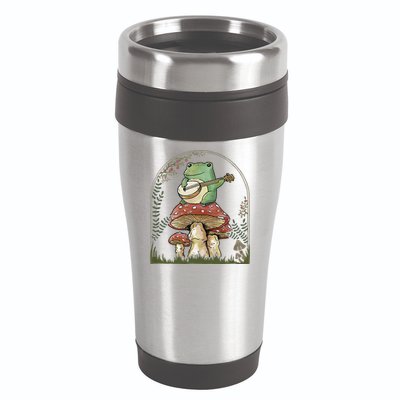 Cottagecore Aesthetic Frog Playing Banjo on Mushroom Cute 16oz Travel Tumbler