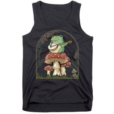 Cottagecore Aesthetic Frog Playing Banjo on Mushroom Cute Tank Top