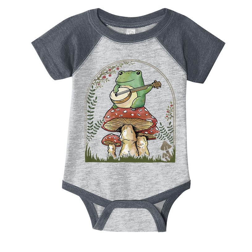 Cottagecore Aesthetic Frog Playing Banjo on Mushroom Cute Infant Baby Jersey Bodysuit