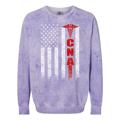 Cna American Flag Patriotic Pride Nurse Gift Colorblast Crewneck Sweatshirt