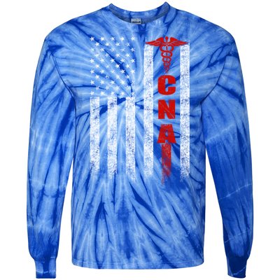 Cna American Flag Patriotic Pride Nurse Gift Tie-Dye Long Sleeve Shirt