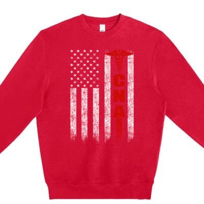 Cna American Flag Patriotic Pride Nurse Gift Premium Crewneck Sweatshirt