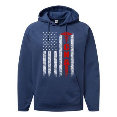 Cna American Flag Patriotic Pride Nurse Gift Performance Fleece Hoodie