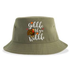 Cute And Funny Gobble Til You Wobble Thanksgiving Turkey Cool Gift Sustainable Bucket Hat