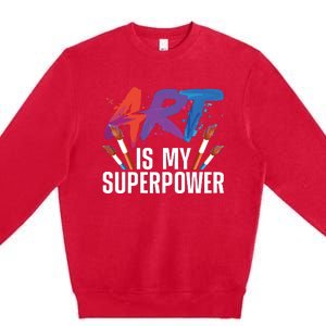 Cool Art For Art Teacher Artist Painter Superpower Premium Crewneck Sweatshirt