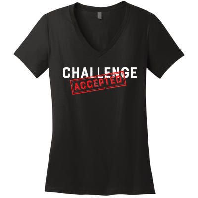 Challenge Accepted Funny Stamp Women's V-Neck T-Shirt