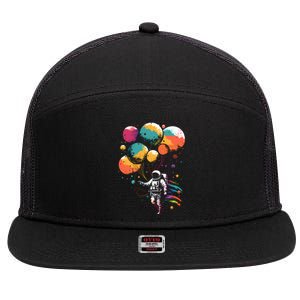 Cool Astronaut Flying With Balloon Planets Space Planets Gift 7 Panel Mesh Trucker Snapback Hat