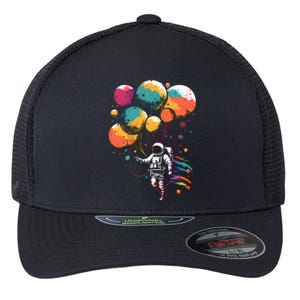 Cool Astronaut Flying With Balloon Planets Space Planets Gift Flexfit Unipanel Trucker Cap