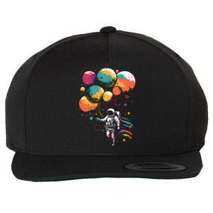 Cool Astronaut Flying With Balloon Planets Space Planets Gift Wool Snapback Cap