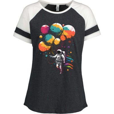 Cool Astronaut Flying With Balloon Planets Space Planets Gift Enza Ladies Jersey Colorblock Tee