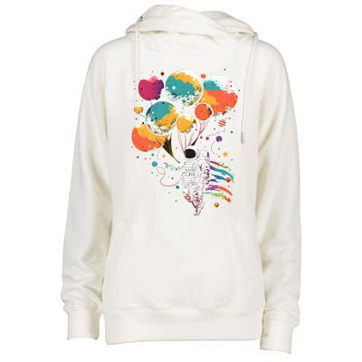 Cool Astronaut Flying With Balloon Planets Space Planets Gift Womens Funnel Neck Pullover Hood