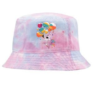 Cool Astronaut Flying With Balloon Planets Space Planets Gift Tie-Dyed Bucket Hat