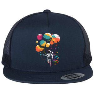 Cool Astronaut Flying With Balloon Planets Space Planets Gift Flat Bill Trucker Hat