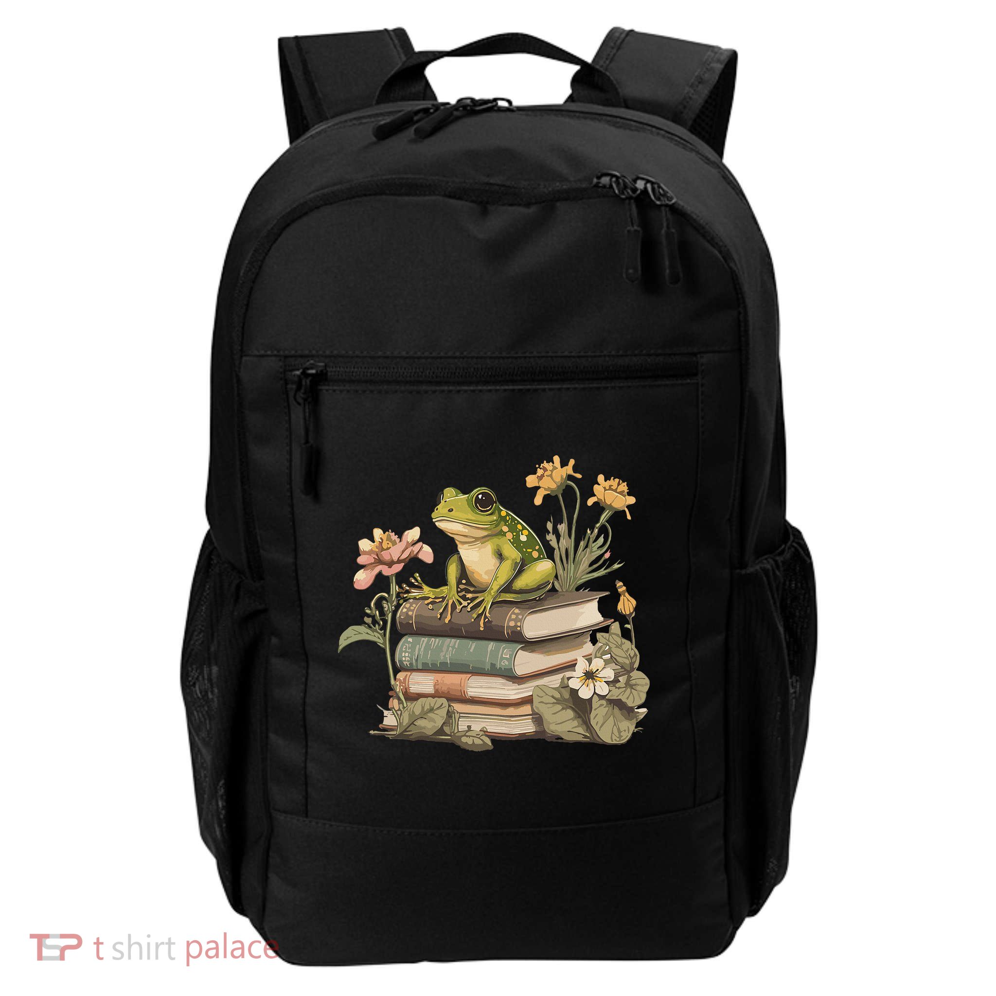 Cottagecore Aesthetic Frog Reading Book Mushroom Lover Backpack