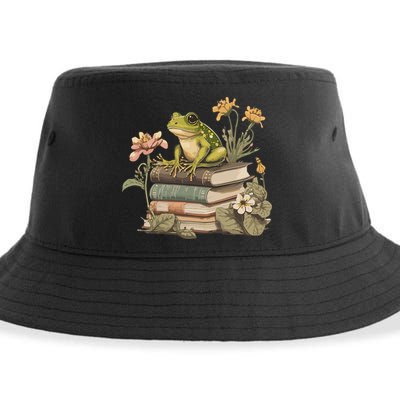 Cottagecore Aesthetic Frog Reading Book Mushroom Lover Sustainable Bucket Hat