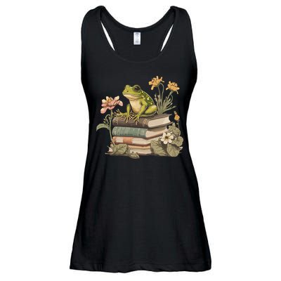 Cottagecore Aesthetic Frog Reading Book Mushroom Lover Ladies Essential Flowy Tank