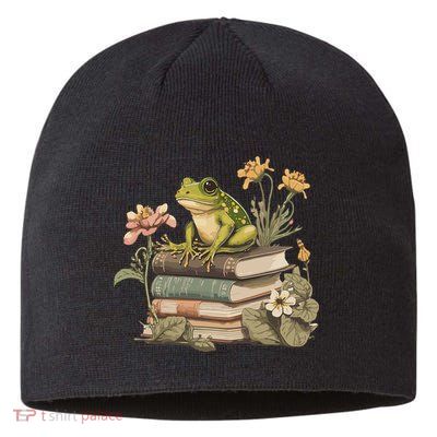 Cottagecore Aesthetic Frog Reading Book Mushroom Lover Sustainable Beanie
