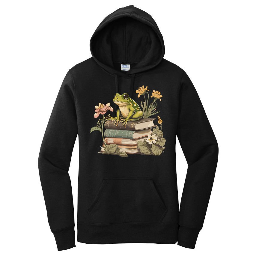 Cottagecore Aesthetic Frog Reading Book Mushroom Lover Women's Pullover Hoodie