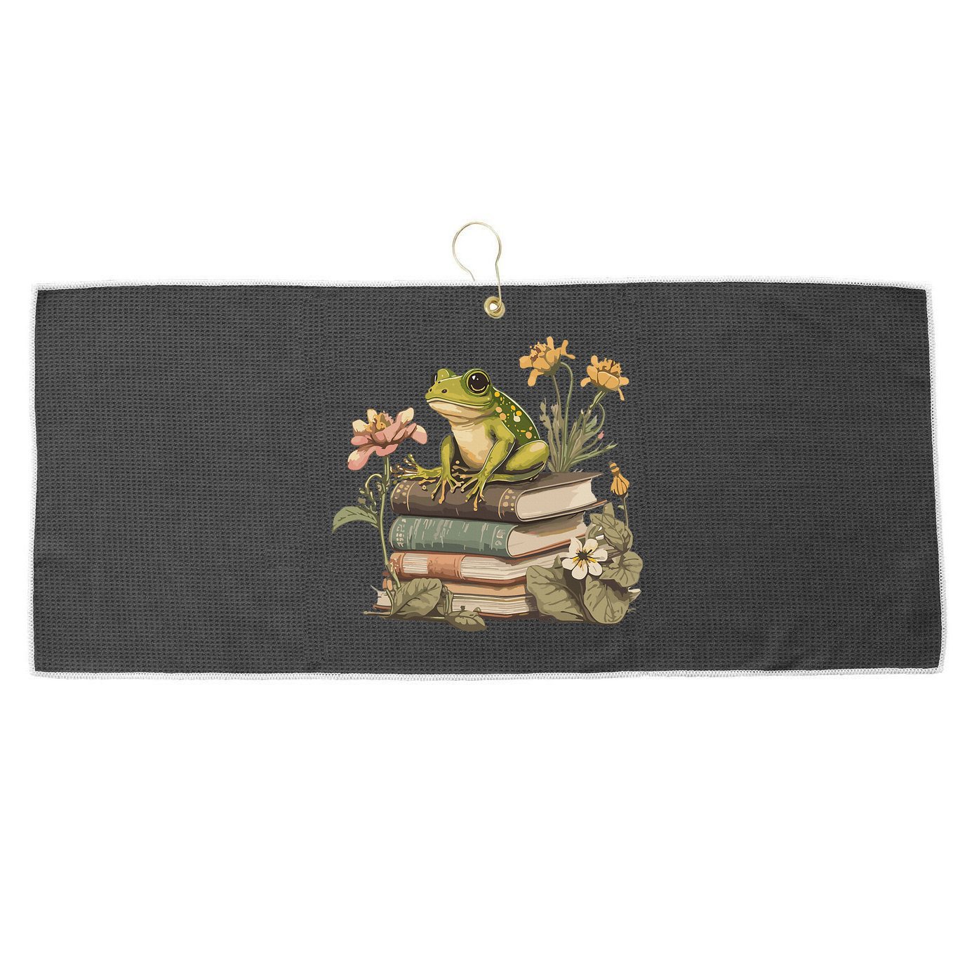 Cottagecore Aesthetic Frog Reading Book Mushroom Lover Large Microfiber Waffle Golf Towel