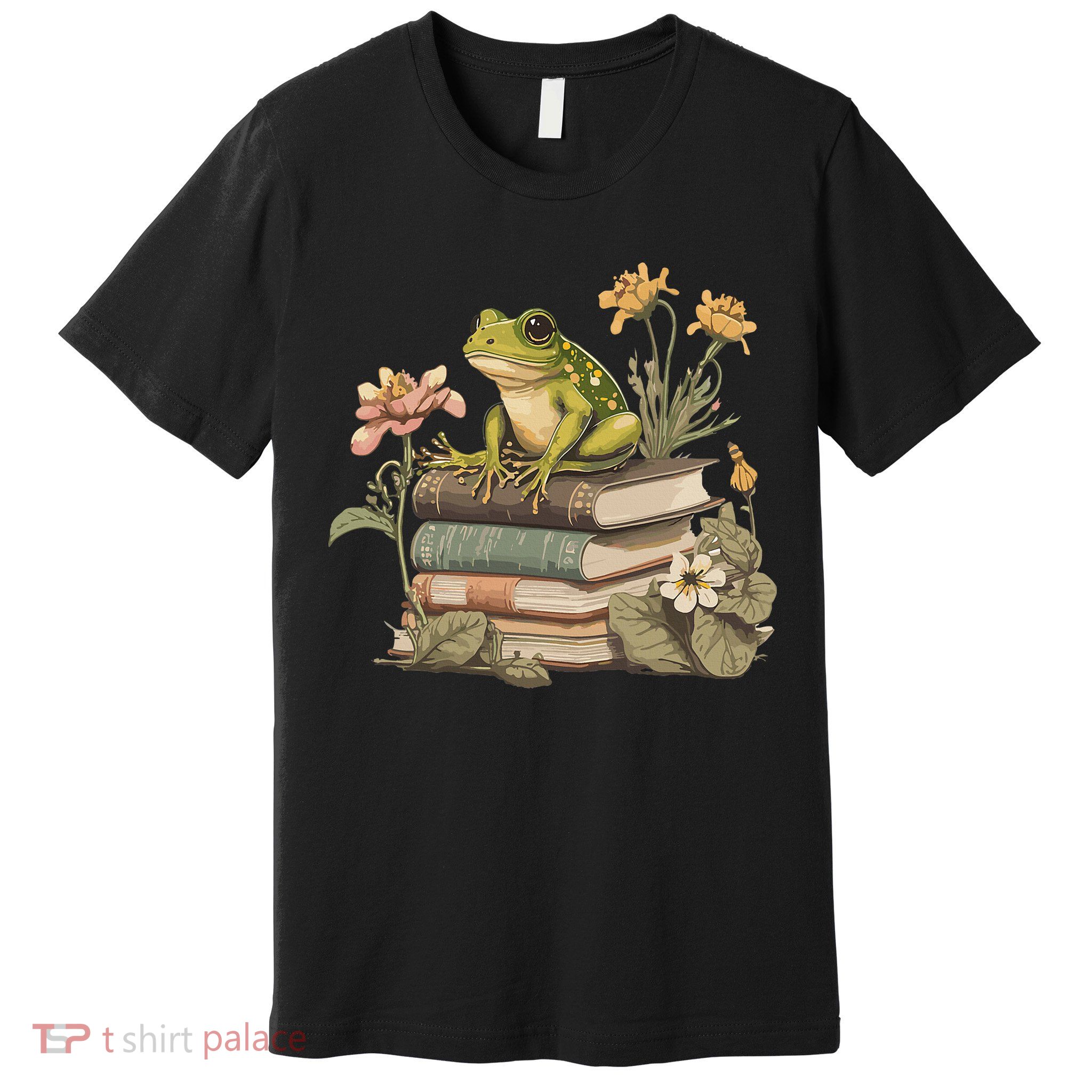 Cottagecore Aesthetic Frog Reading Book Mushroom Lover Premium T-Shirt