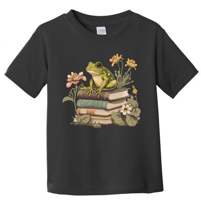 Cottagecore Aesthetic Frog Reading Book Mushroom Lover Toddler T-Shirt