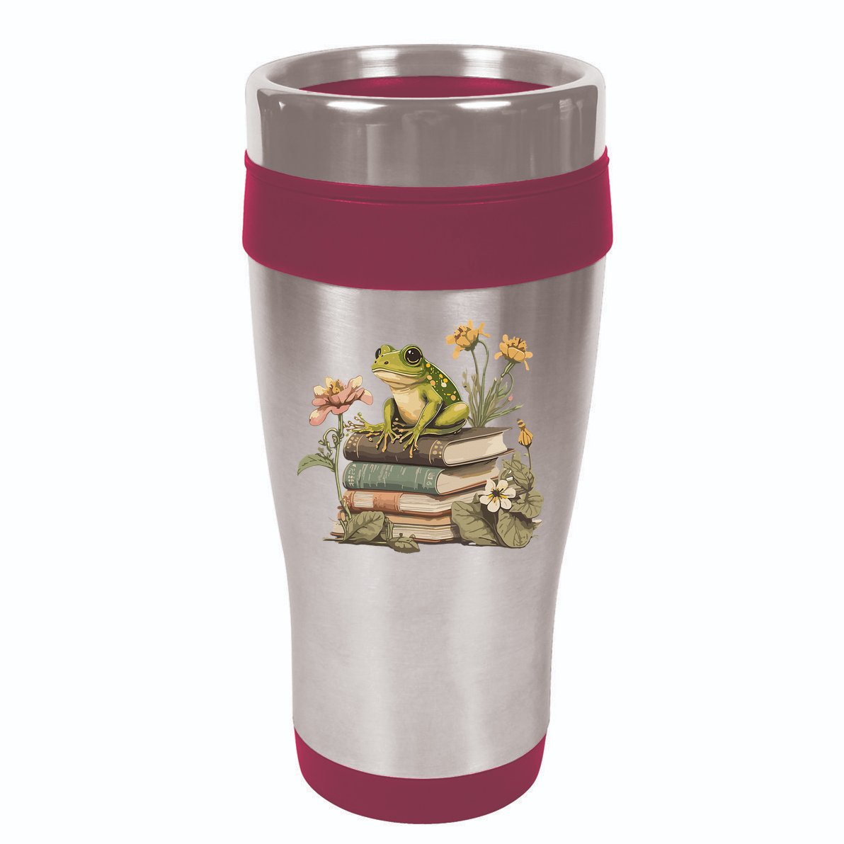 Cottagecore Aesthetic Frog Reading Book Mushroom Lover 16oz Travel Tumbler