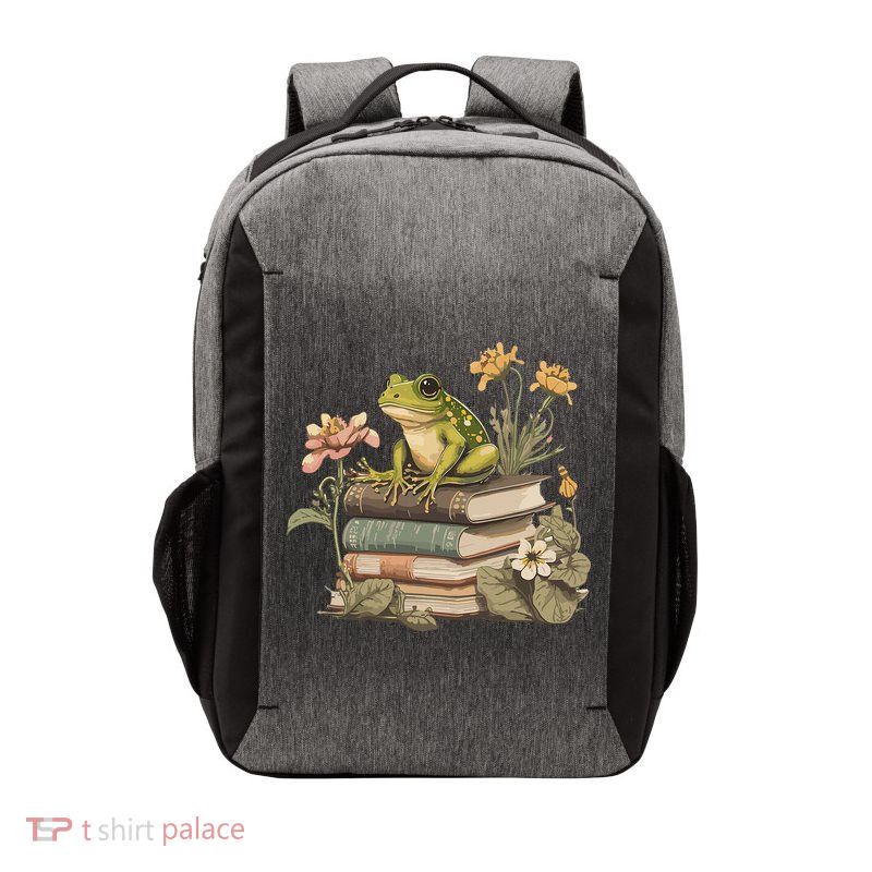 Cottagecore Aesthetic Frog Reading Book Mushroom Lover Vector Backpack