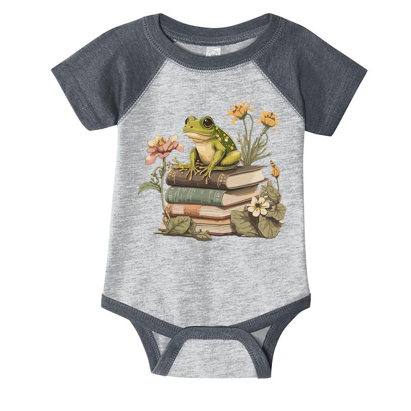 Cottagecore Aesthetic Frog Reading Book Mushroom Lover Infant Baby Jersey Bodysuit