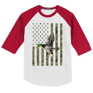 Camo American Flag Duck Hunting Goose Hunt Duck Hunter Gift Kids Colorblock Raglan Jersey