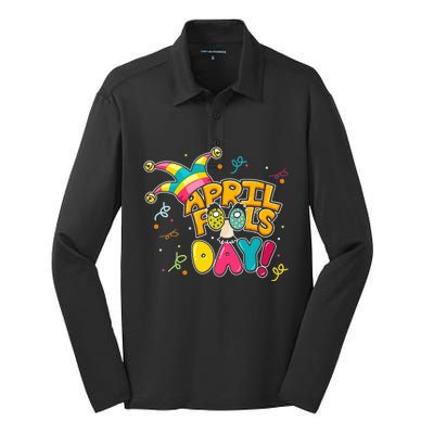 Colorful April Fool's Day Prank Funny Matching Silk Touch Performance Long Sleeve Polo