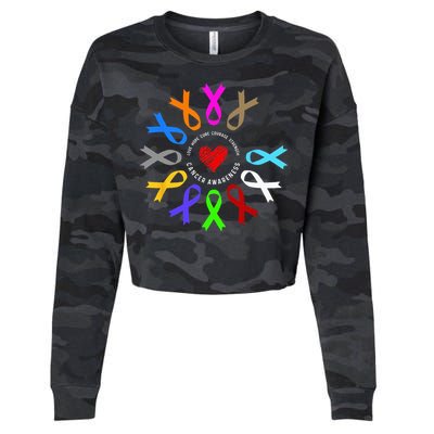 Cancer Awareness Fight Cancer Ribbon Cropped Pullover Crew