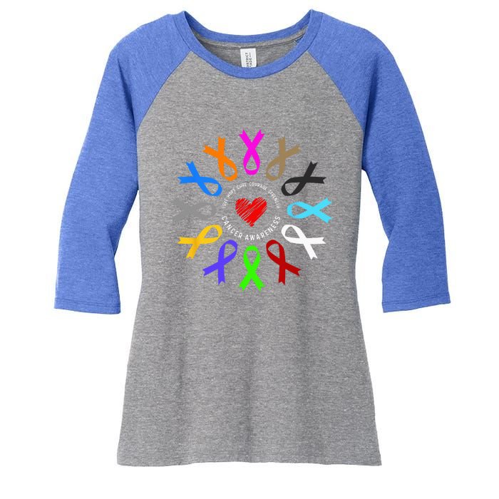 Cancer Awareness Fight Cancer Ribbon Women's Tri-Blend 3/4-Sleeve Raglan Shirt