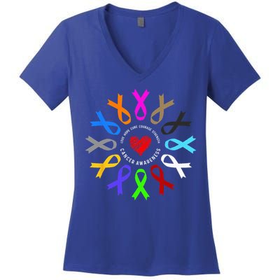 Cancer Awareness Fight Cancer Ribbon Women's V-Neck T-Shirt