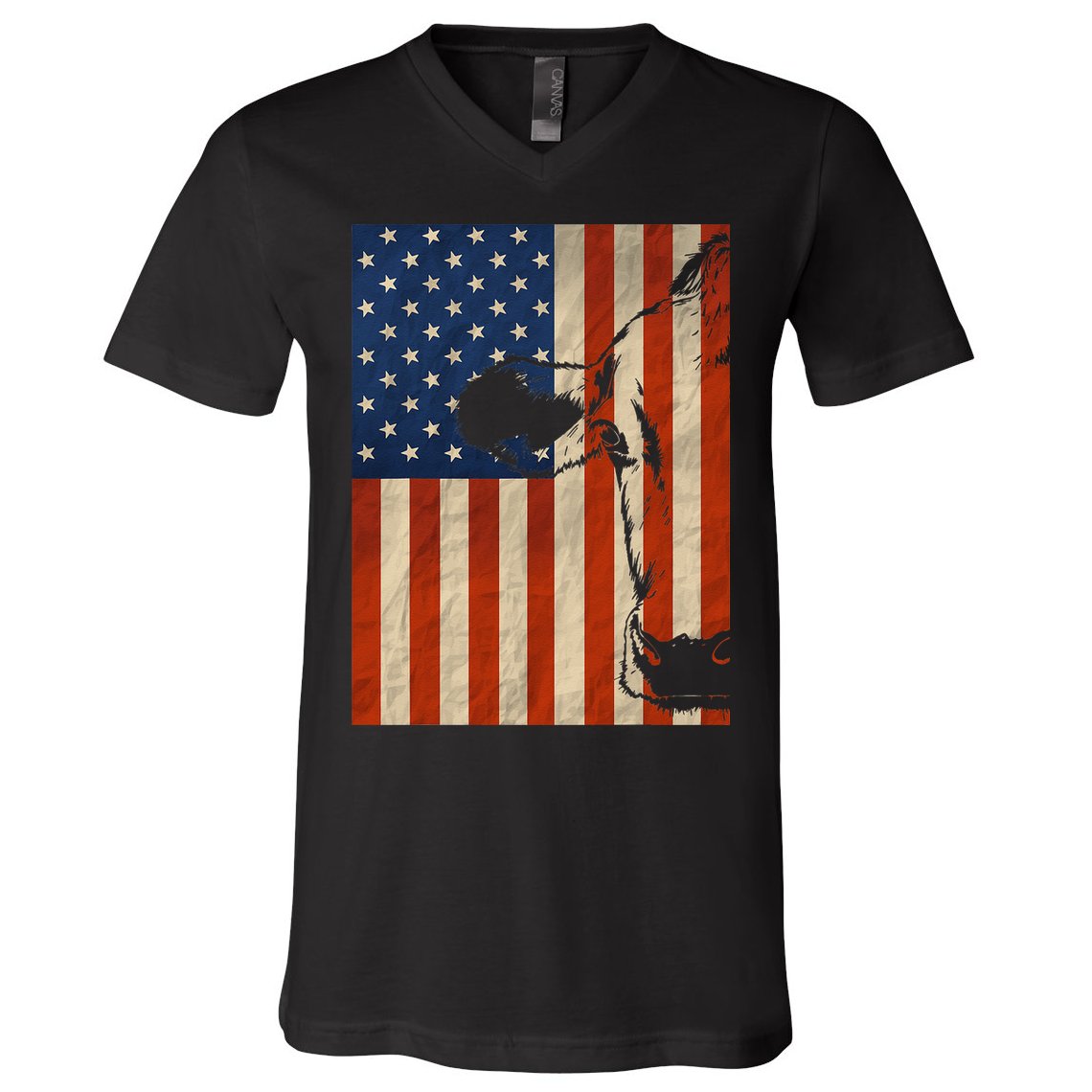 Cow American Flag Cattle Animal Lover Patriotic Gift V-Neck T-Shirt