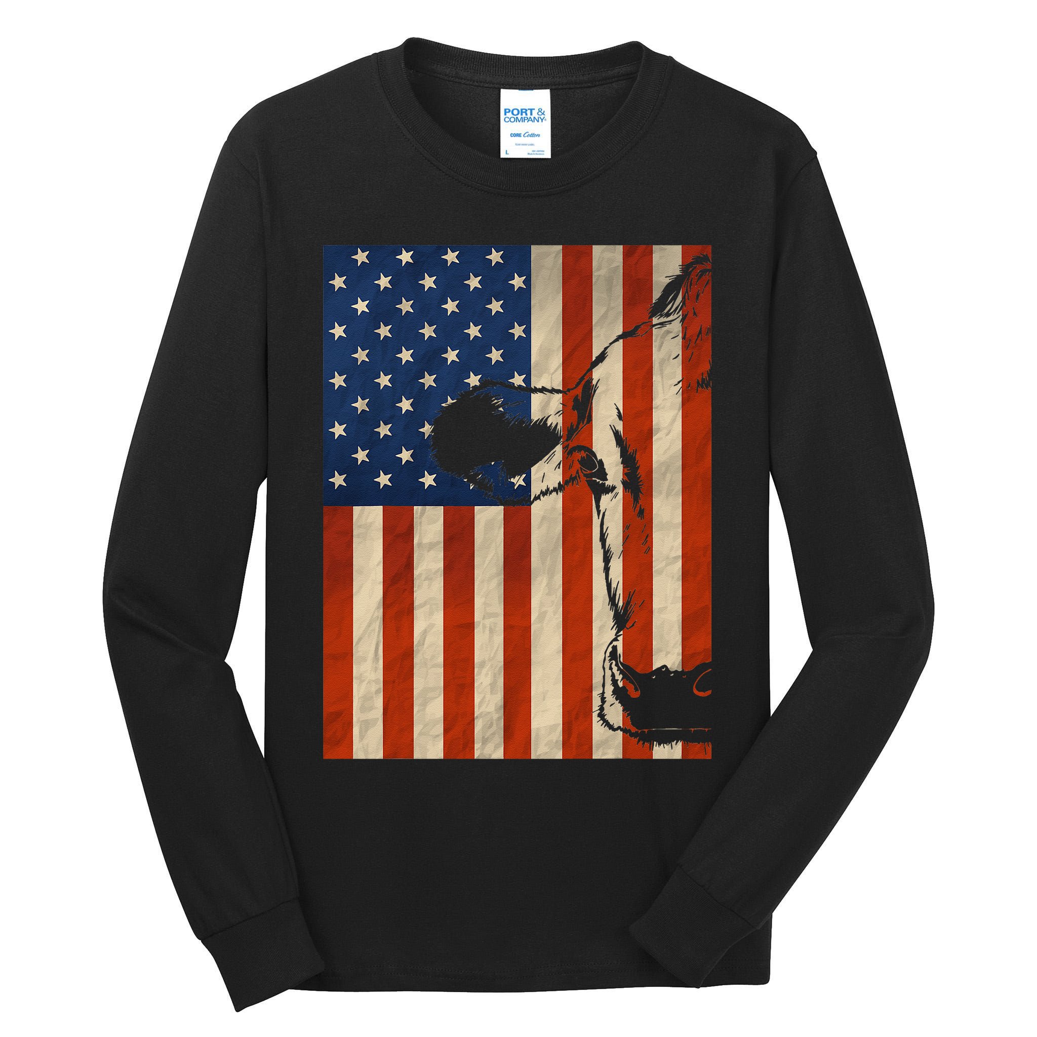Cow American Flag Cattle Animal Lover Patriotic Gift Tall Long Sleeve T-Shirt