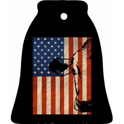 Cow American Flag Cattle Animal Lover Patriotic Gift Ceramic Bell Ornament