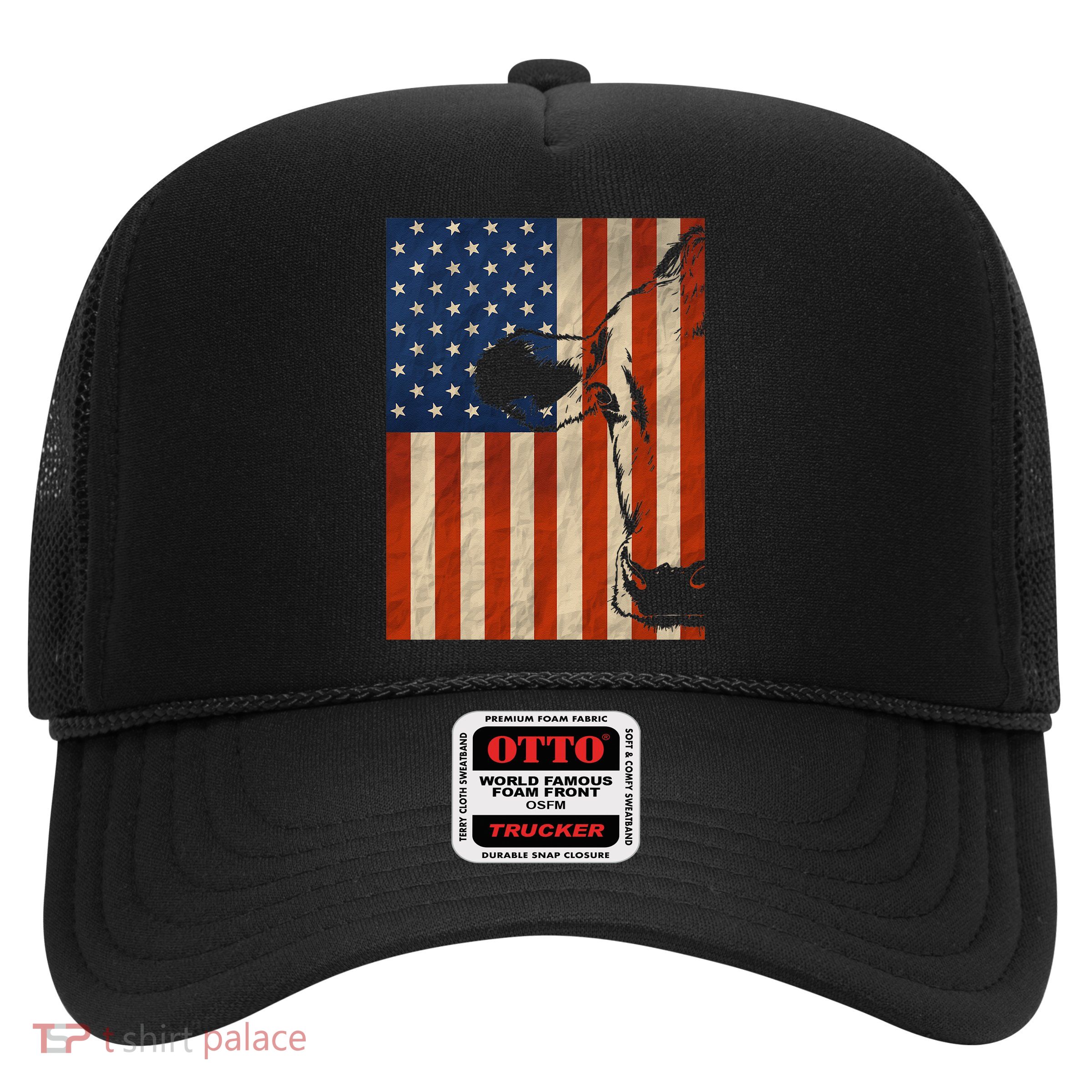 Cow American Flag Cattle Animal Lover Patriotic Gift Trucker Hat