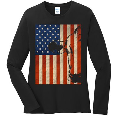 Cow American Flag Cattle Animal Lover Patriotic Gift Ladies Long Sleeve Shirt