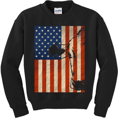 Cow American Flag Cattle Animal Lover Patriotic Gift Kids Sweatshirt