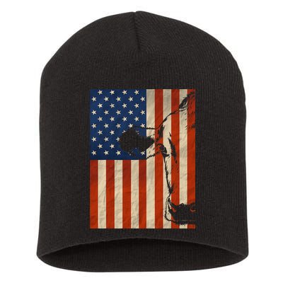 Cow American Flag Cattle Animal Lover Patriotic Gift Short Acrylic Beanie